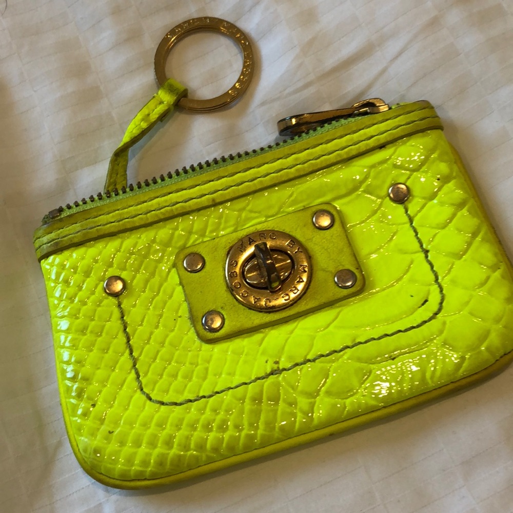 Marc Jacobs neon leather wristlet wallet key pouch